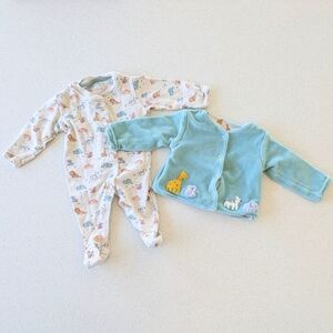 JoJo Maman Bebe Blue and White Safari Animal Print Footie Set